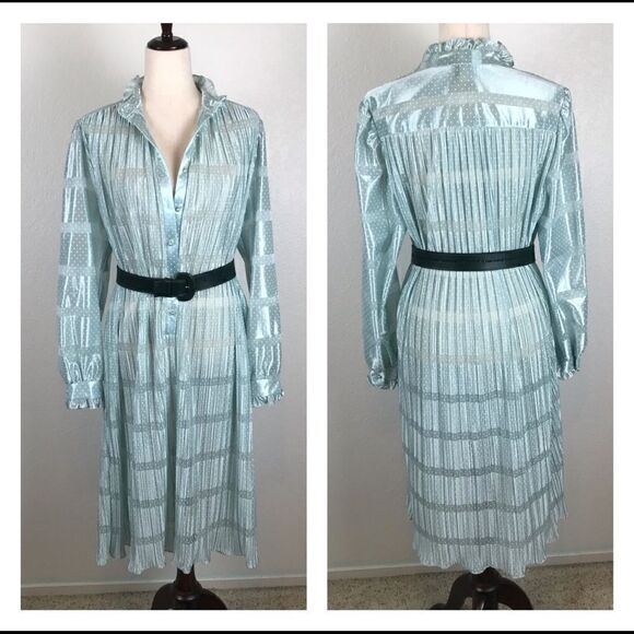 Vintage Discovery seafoam polkadot oversized robe dress 8* - Picture 1 of 16